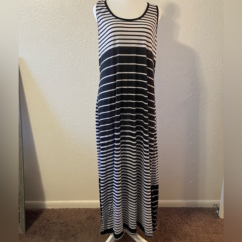 Faded Glory Black and White Striped Maxi Dress